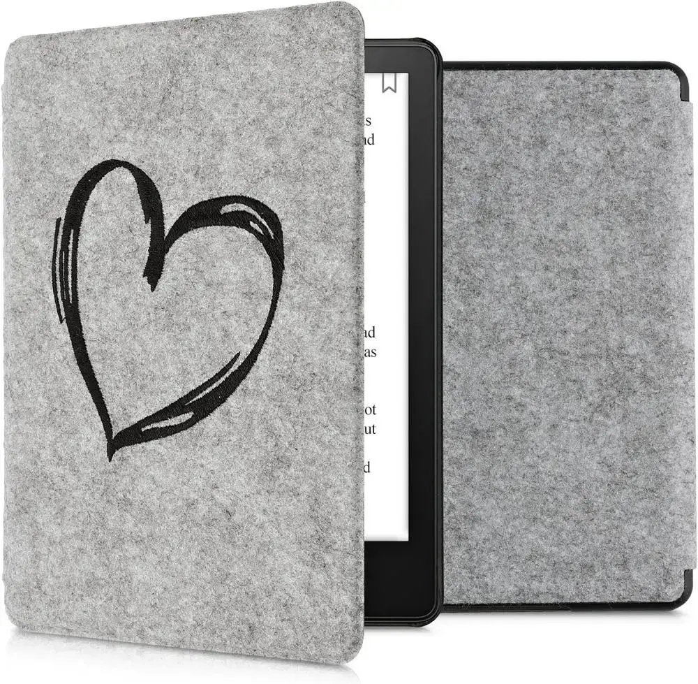Pouzdro KW Mobile Felt Brushed Heart - KW5626005 - pro Amazon Kindle Paperwhite 5 (2021) - světle šedé