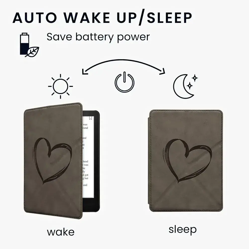 Pouzdro KW Mobile - Origami Nubuk Brushed Heart - KW6005701 - pro Amazon Kindle Paperwhite 5 (2021) - šedé