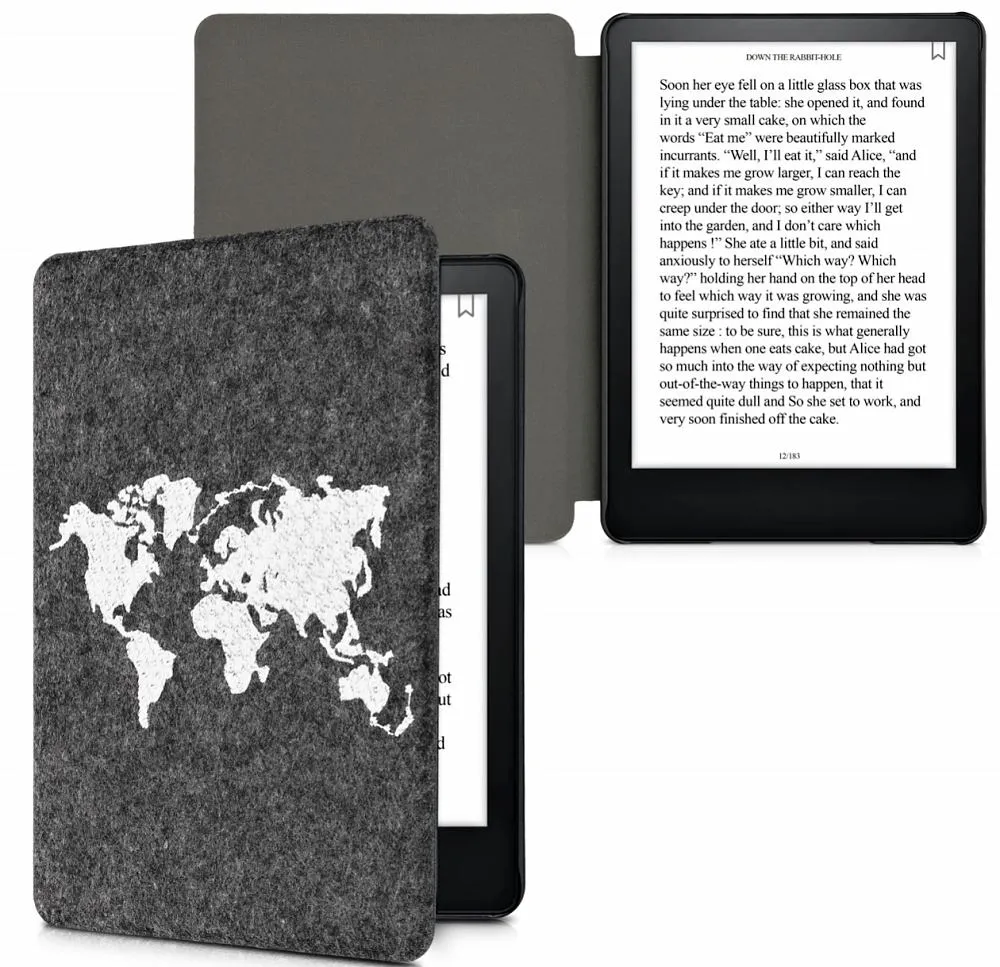 Pouzdro KW Mobile Felt Travel Outline - KW5626008 - pro Amazon Kindle Paperwhite 5 (2021) - tmavě šedé