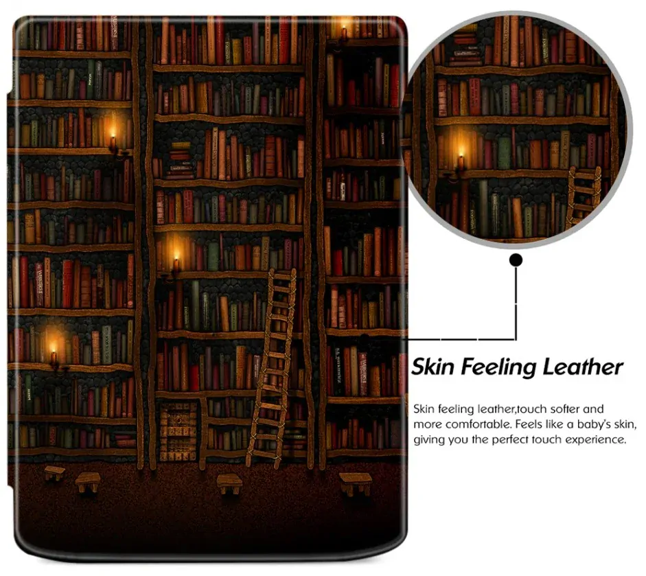 Pouzdro Durable Lock DL4050, obal na Pocketbook 743G InkPad 4 a Pocketbook 743C InkPad Color (2/3) - motiv Bookcase, magnetické zavírání, AutoSleep