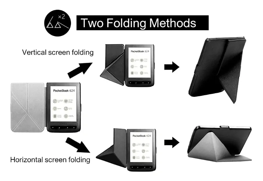 Pouzdro Origami Durable Lock pro Pocketbook 614 / 615 / 624 / 625 / 626 - hnědé, stojánek, magnet