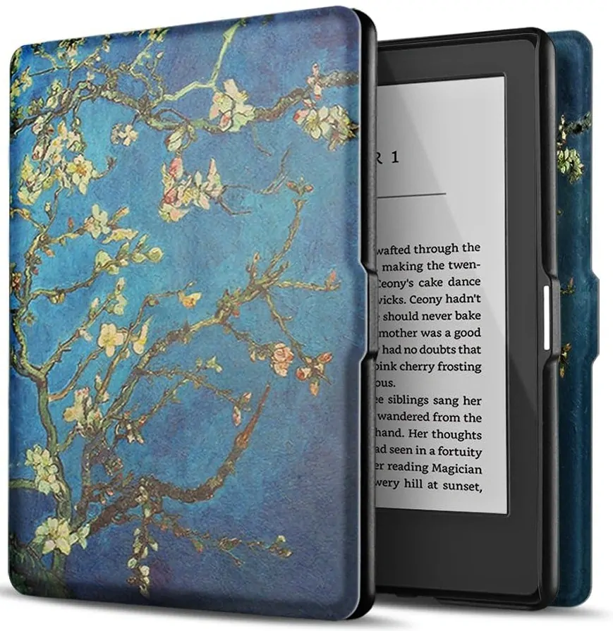 Armori Trimer T123, pouzdro pro Amazon Kindle Paperwhite 1/2/3 - magnetické zavírání, AutoSleep, motiv Blue Garden