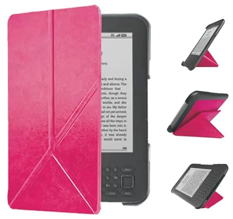 ARMORI STANDER S168, pouzdro se stojánkem Origami pro Amazon Kindle 3 Keyboard - tmavě růžové