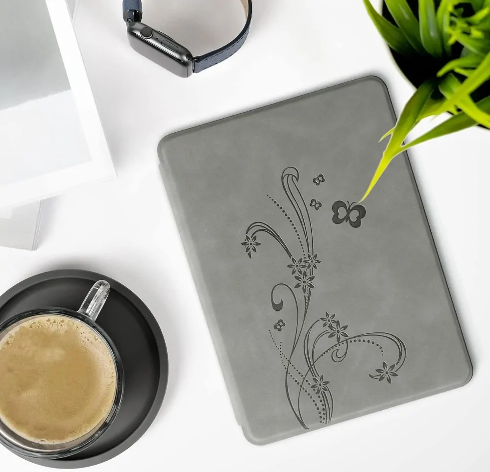 Pouzdro KW Mobile - Butterfly Tendril - KW5625710 - pro Amazon Kindle Paperwhite 5 (2021) - šedé