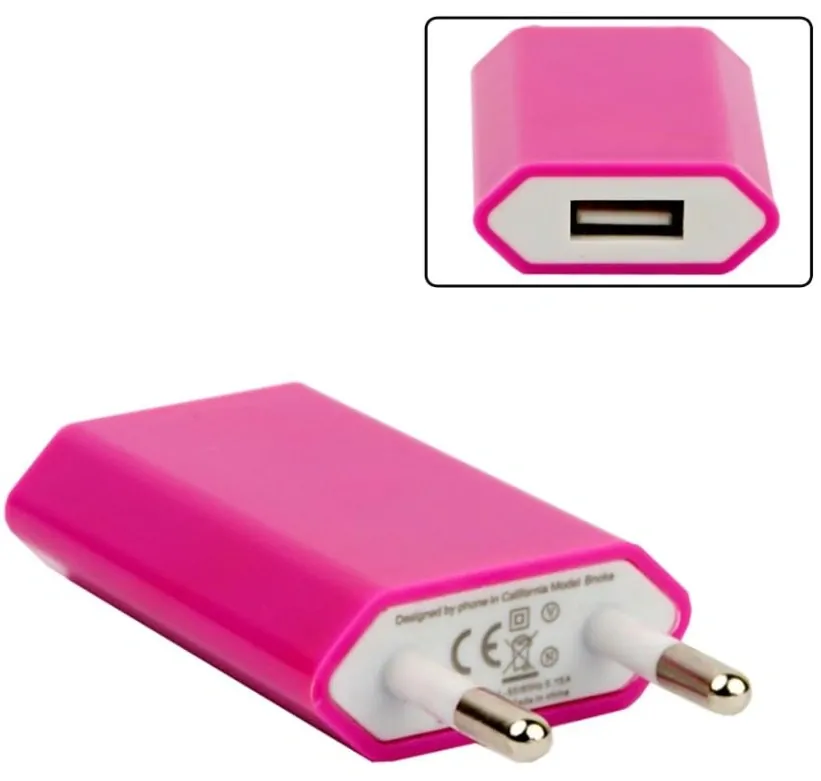 USB síťový adaptér - AR-1004 - Univerzální nabíječka, 5V/1A - tmavě růžový
