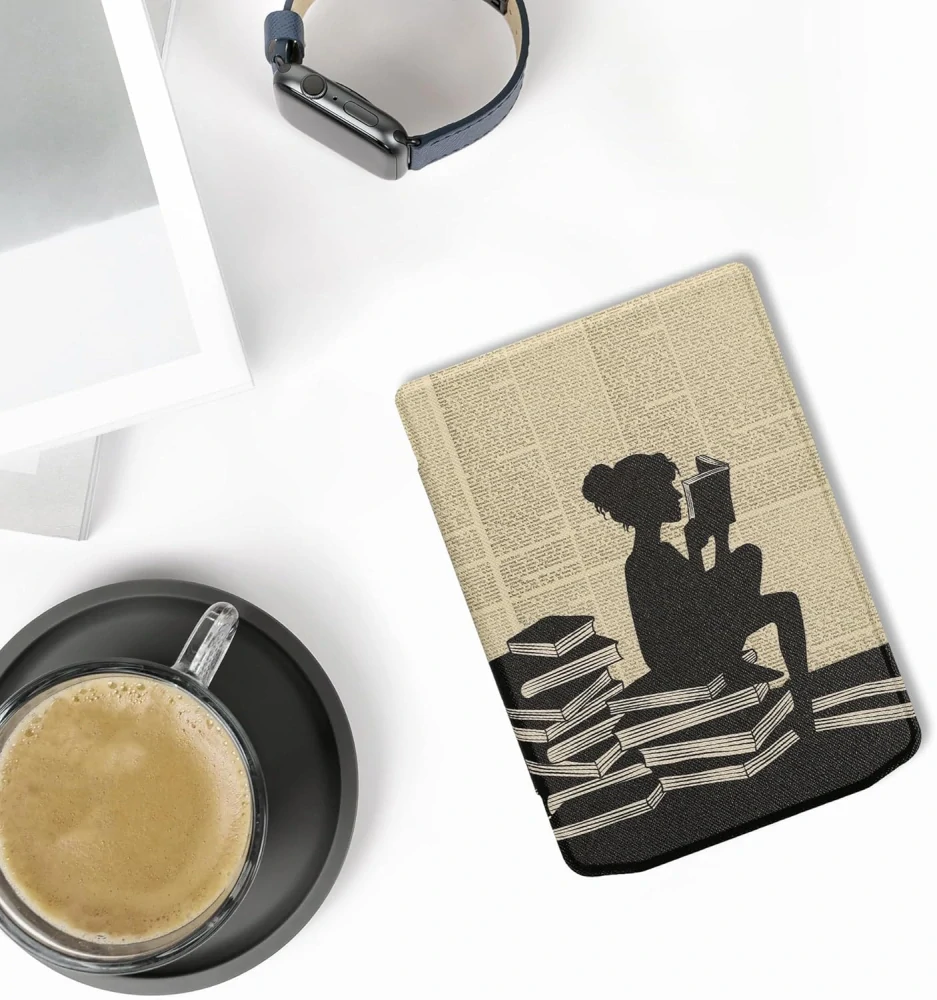 Pouzdro KW Mobile - Girl And Books - 23RQ006C - pro Pocketbook 629 Verse / 634 Verse Pro / 634 Verse Color - vícebarevné