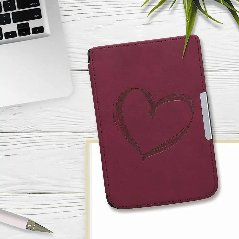 Pouzdro KW Mobile - Brushed Heart - KW5574701 - pro Pocketbook 614/615/624/625/626 - tmavě červené