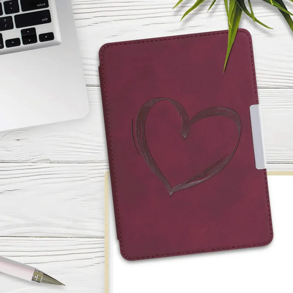 Pouzdro KW Mobile - Brushed Heart - KW4897512 - pro Amazon Kindle Paperwhite 4 (2018) - tmavě červené