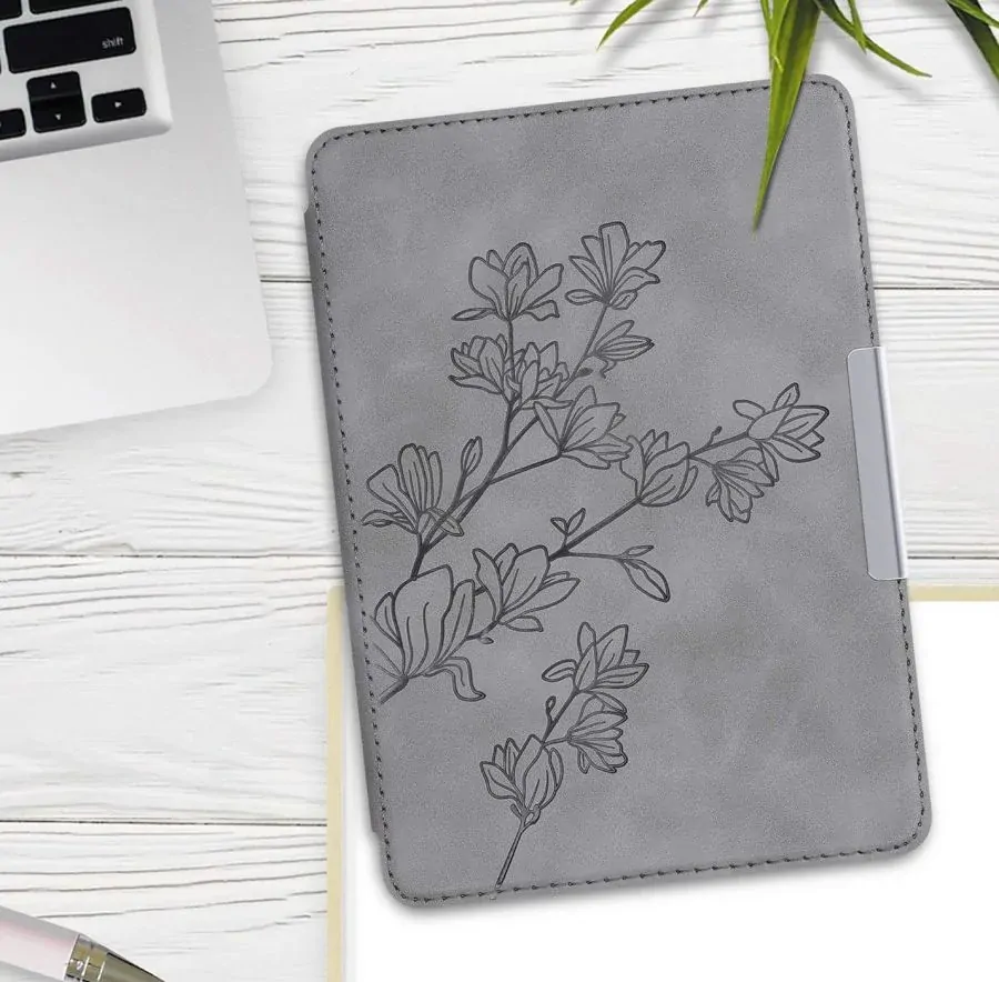 Pouzdro KW Mobile - Magnolias - KW4897515 - pro Amazon Kindle Paperwhite 4 (2018) - šedé
