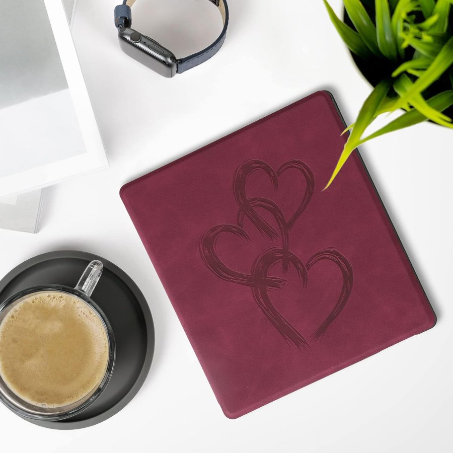 Pouzdro KW Mobile - Brushed Heart Abstract -  KW5697209 - pro Amazon Kindle Oasis 2/3 - červené