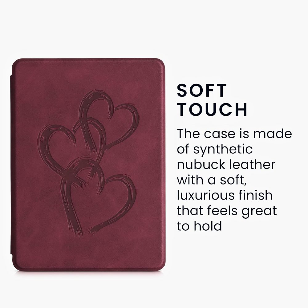 Pouzdro KW Mobile - Brushed Heart Abstract -  KW5625715 - pro Amazon Kindle Paperwhite 5 (2021) - červené