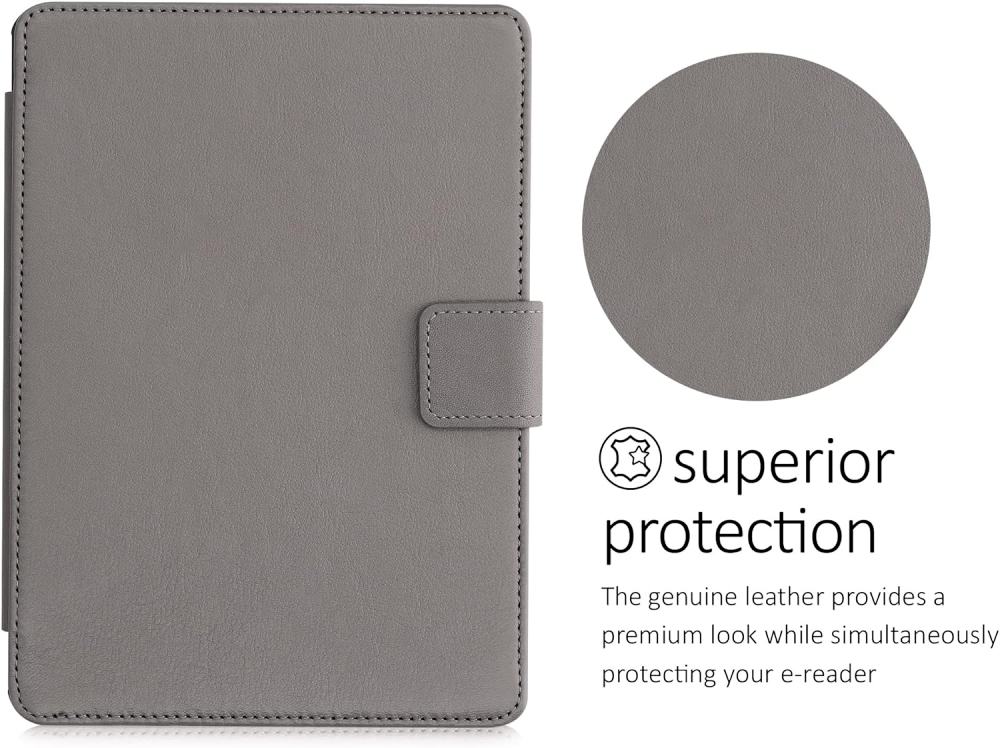 Pouzdro KW Mobile (Kalibri) - Real Leather - KA5626619 - pro Amazon Kindle Paperwhite 5 (2021) - šedá kůže
