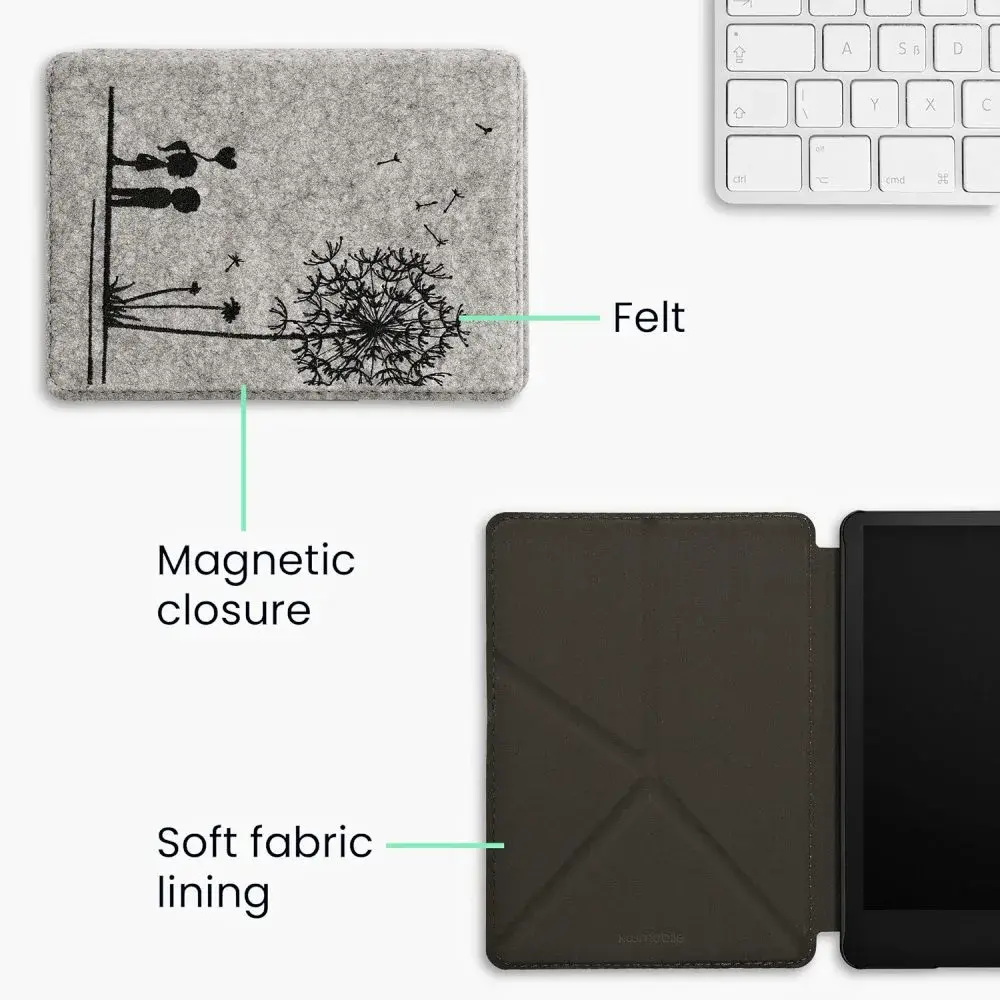 Pouzdro KW Mobile - Origami Felt Dandelion Love - KW4690801 - pro Amazon Kindle Paperwhite 5 (2021) - šedé