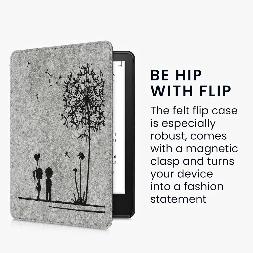 Pouzdro KW Mobile Felt Dandelion Love - KW5626001 - pro Amazon Kindle Paperwhite 5 (2021) - světle šedé