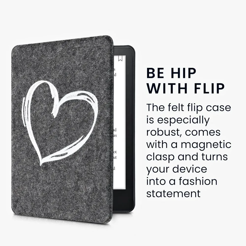 Pouzdro KW Mobile Felt Brushed Heart - KW5626003 - pro Amazon Kindle Paperwhite 5 (2021) - tmavě šedé