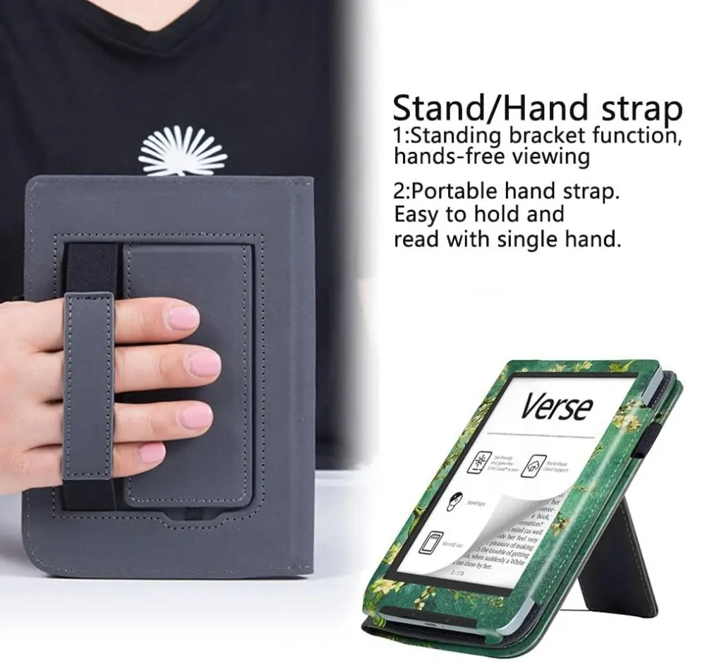 ARMORI Holder T050 - pouzdro se stojánkem pro Pocketbook 629/634 Verse (Pro) - motiv Blue Garden, magnet, AutoSleep