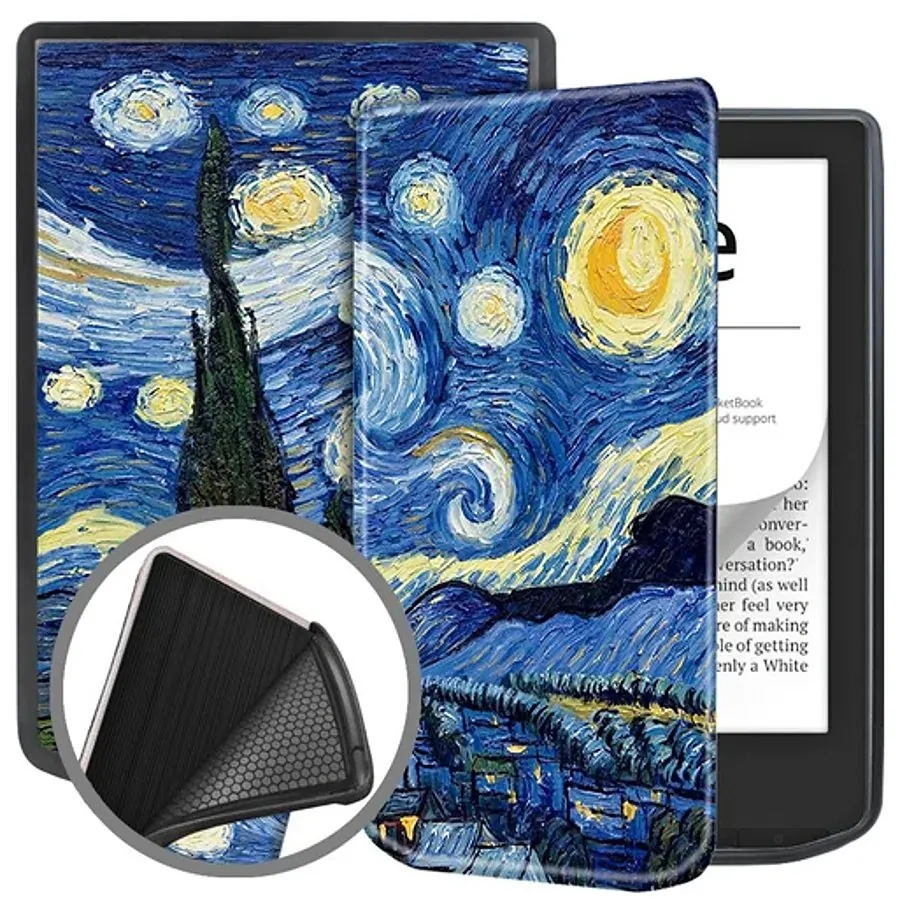 Armori Trimer T058, pouzdro pro Pocketbook 629 Verse / 634 Verse Pro - magnetické zavírání, AutoSleep, motiv Gogh