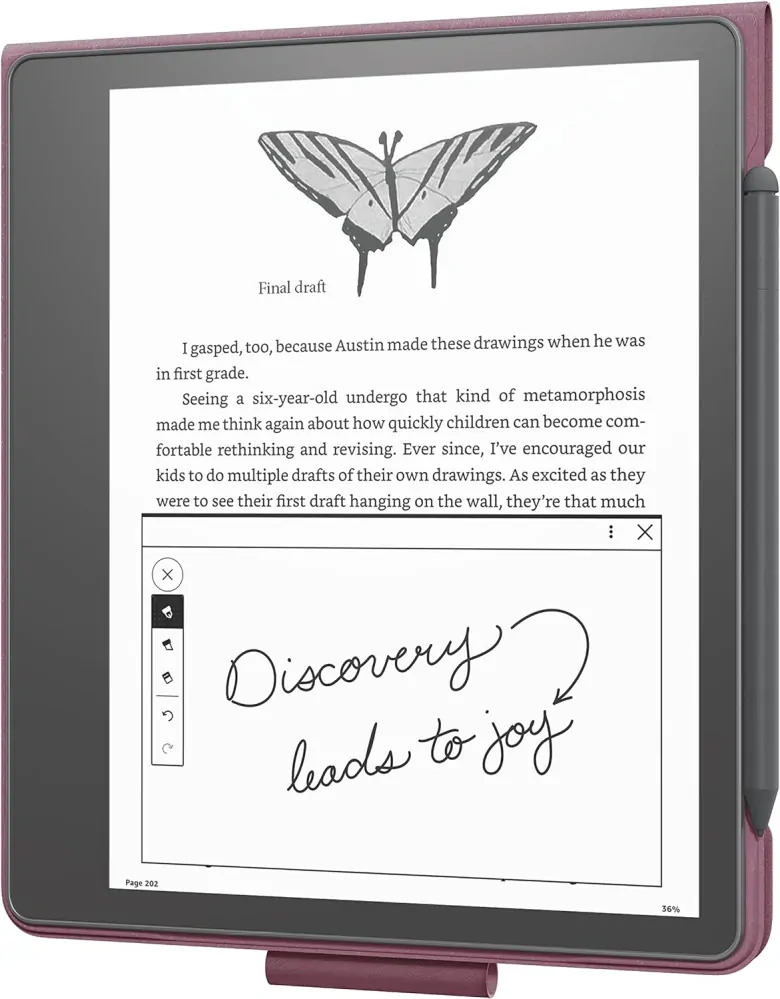Originální pouzdro Amazon Kindle Scribe - KSLEBL, pravá kůže, stojánek, červené (Merlot)