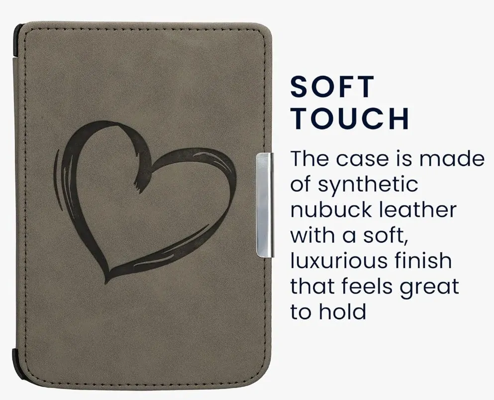 Pouzdro KW Mobile - Brushed Heart - KW5574703 - pro Pocketbook 614/615/624/625/626 - tmavě šedé