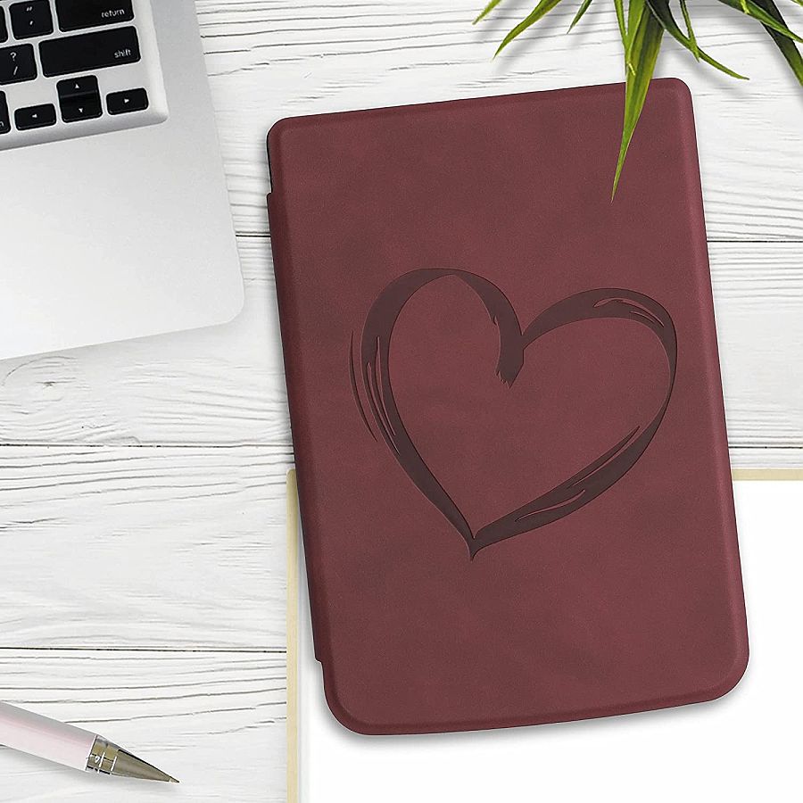 Pouzdro KW Mobile - Brushed Heart - KW5022804 - pro Pocketbook 616/617/627/628/632/633 - tmavě červené