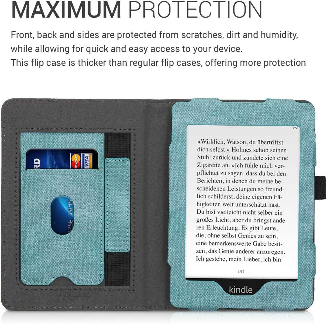 Pouzdro KW Mobile Double Leather - KW5021701 - pro Amazon Kindle Paperwhite 1/2/3 - barva grey, mint