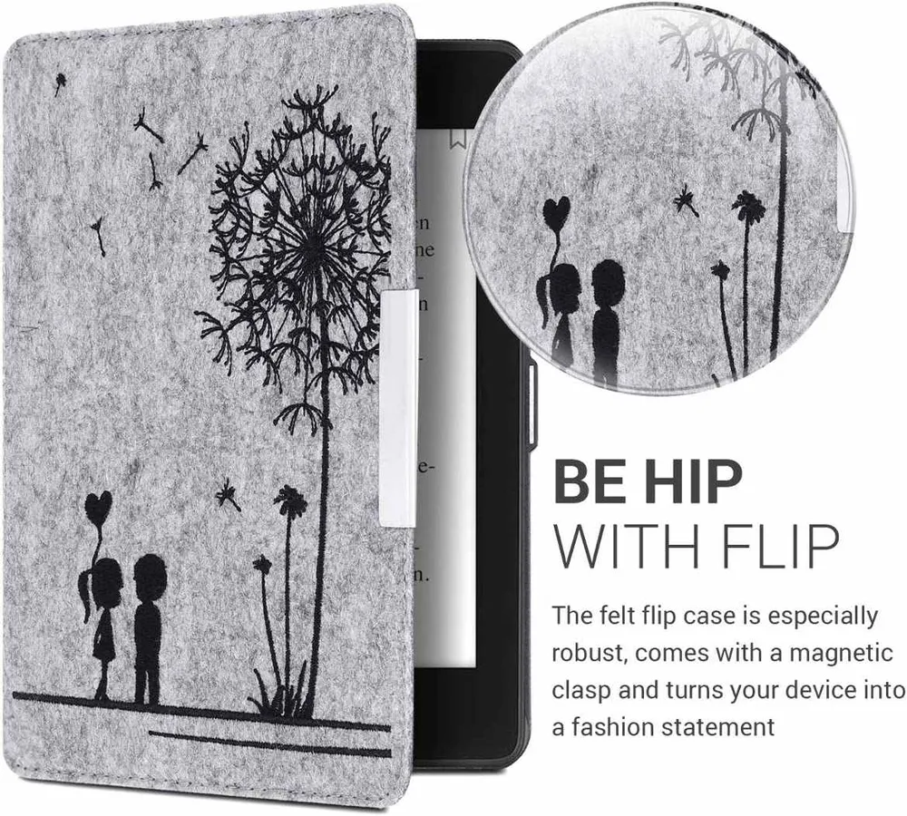 Pouzdro KW Mobile Felt Dandelion Love - KW4848903 - pro Amazon Kindle Paperwhite 4 (2018) - šedé