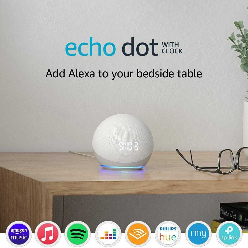 Amazon Echo DOT Clock 2022 (5. generace) - hlasový asistent s hodinami - Glacier White (bílý)