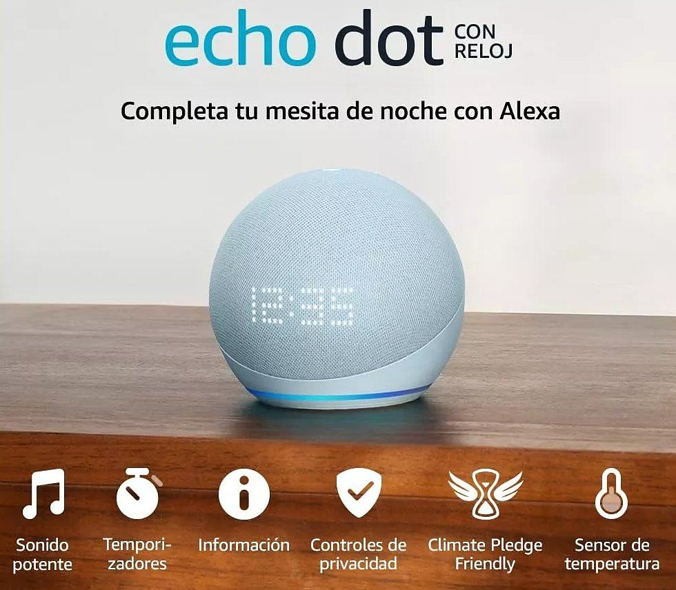Amazon Echo DOT Clock 2022 (5. generace) - hlasový asistent s hodinami - Deep Sea Blue (modrý)