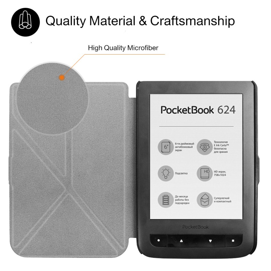Pouzdro Origami Durable Lock pro Pocketbook 614 / 615 / 624 / 625 / 626 - fialové, stojánek, magnet