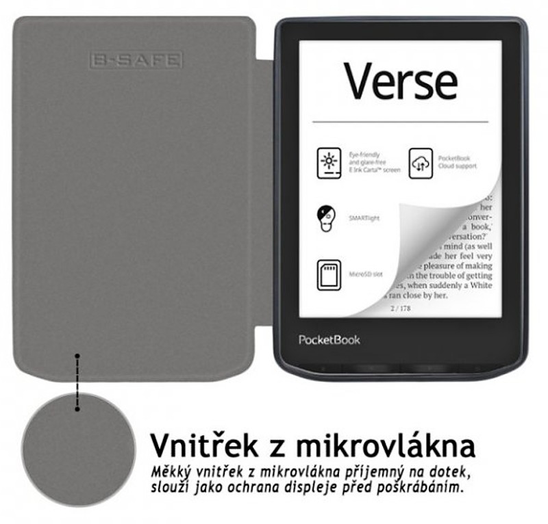 Pouzdro B-SAFE LOCK 3515, obal na Pocketbook 629 Verse / 634 Verse Pro - magnetické zavírání, AutoSleep, motiv Library