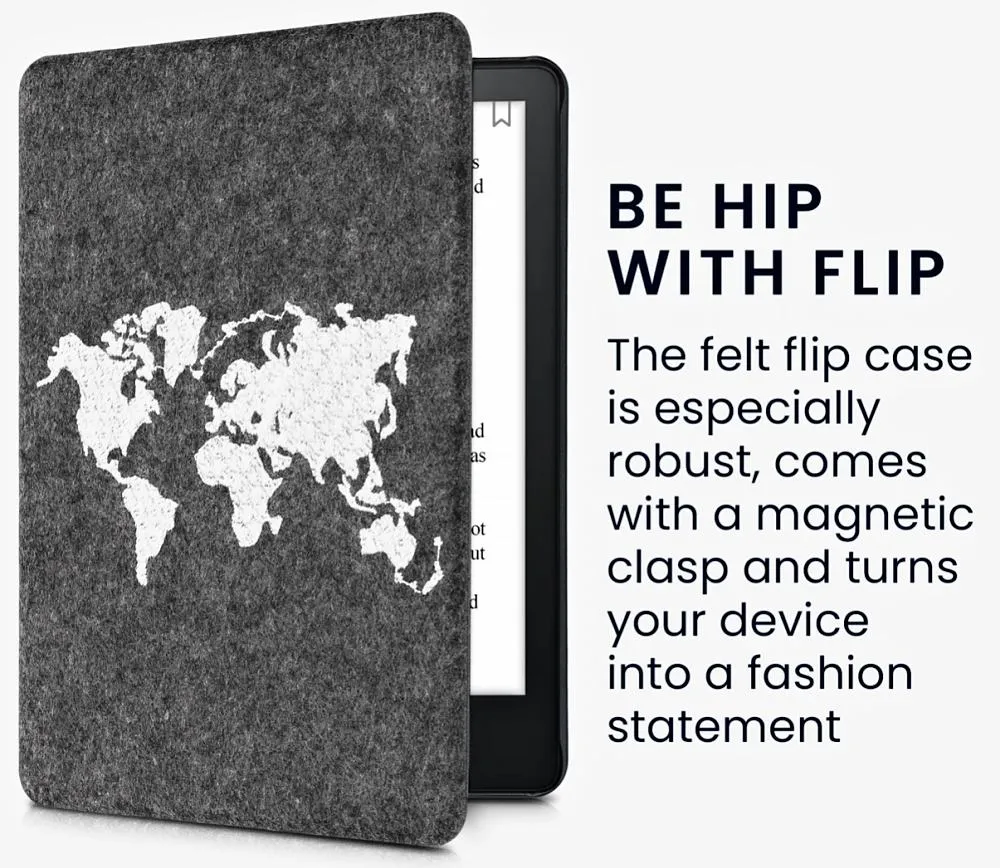 Pouzdro KW Mobile Felt Travel Outline - KW5626008 - pro Amazon Kindle Paperwhite 5 (2021) - tmavě šedé