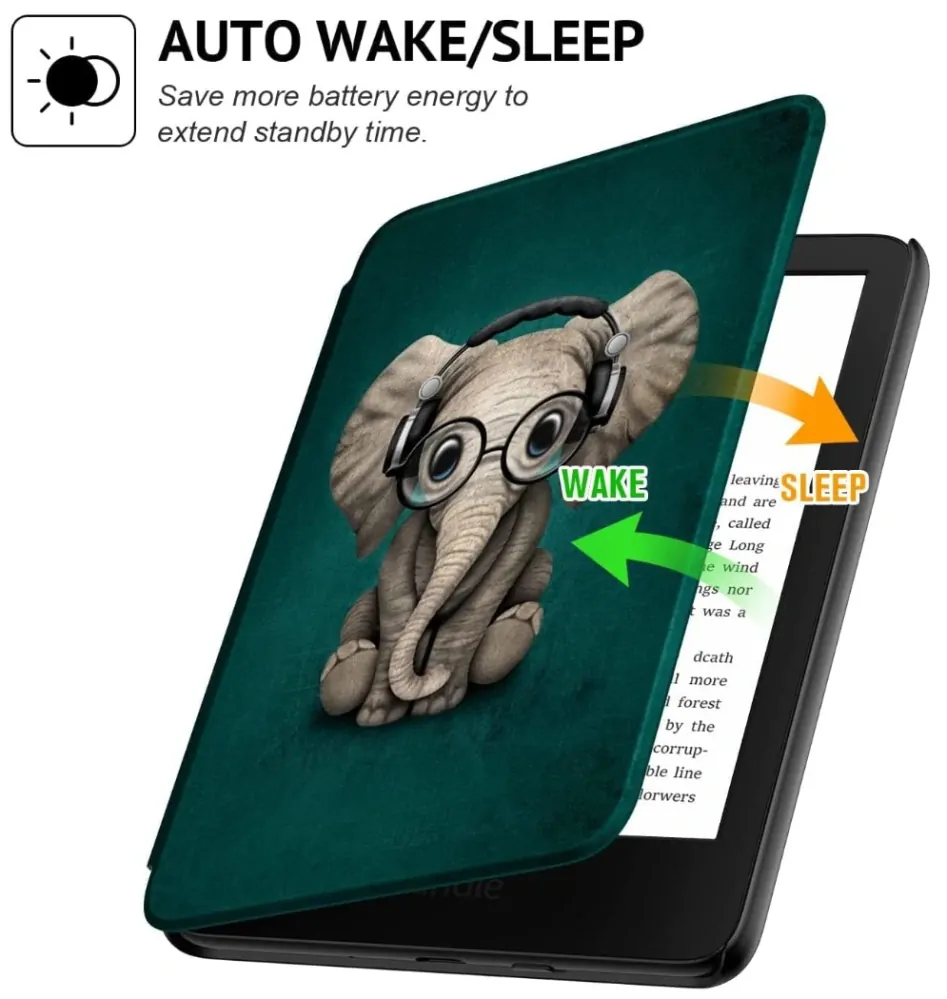 Armori Trimer T119, pouzdro pro Amazon Kindle Paperwhite 1/2/3 - magnetické zavírání, AutoSleep, motiv Elephant