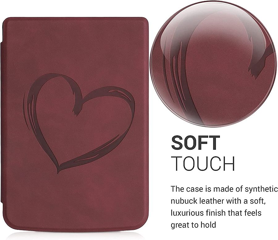 Pouzdro KW Mobile - Brushed Heart - KW5022804 - pro Pocketbook 616/617/627/628/632/633 - tmavě červené