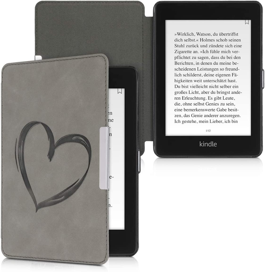 Pouzdro KW Mobile - Brushed Heart - KW4897505 - pro Amazon Kindle Paperwhite 4 (2018) - šedé