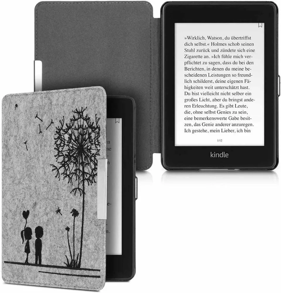 Pouzdro KW Mobile Felt Dandelion Love - KW4848903 - pro Amazon Kindle Paperwhite 4 (2018) - šedé
