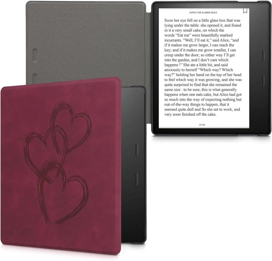Pouzdro KW Mobile - Brushed Heart Abstract -  KW5697209 - pro Amazon Kindle Oasis 2/3 - červené