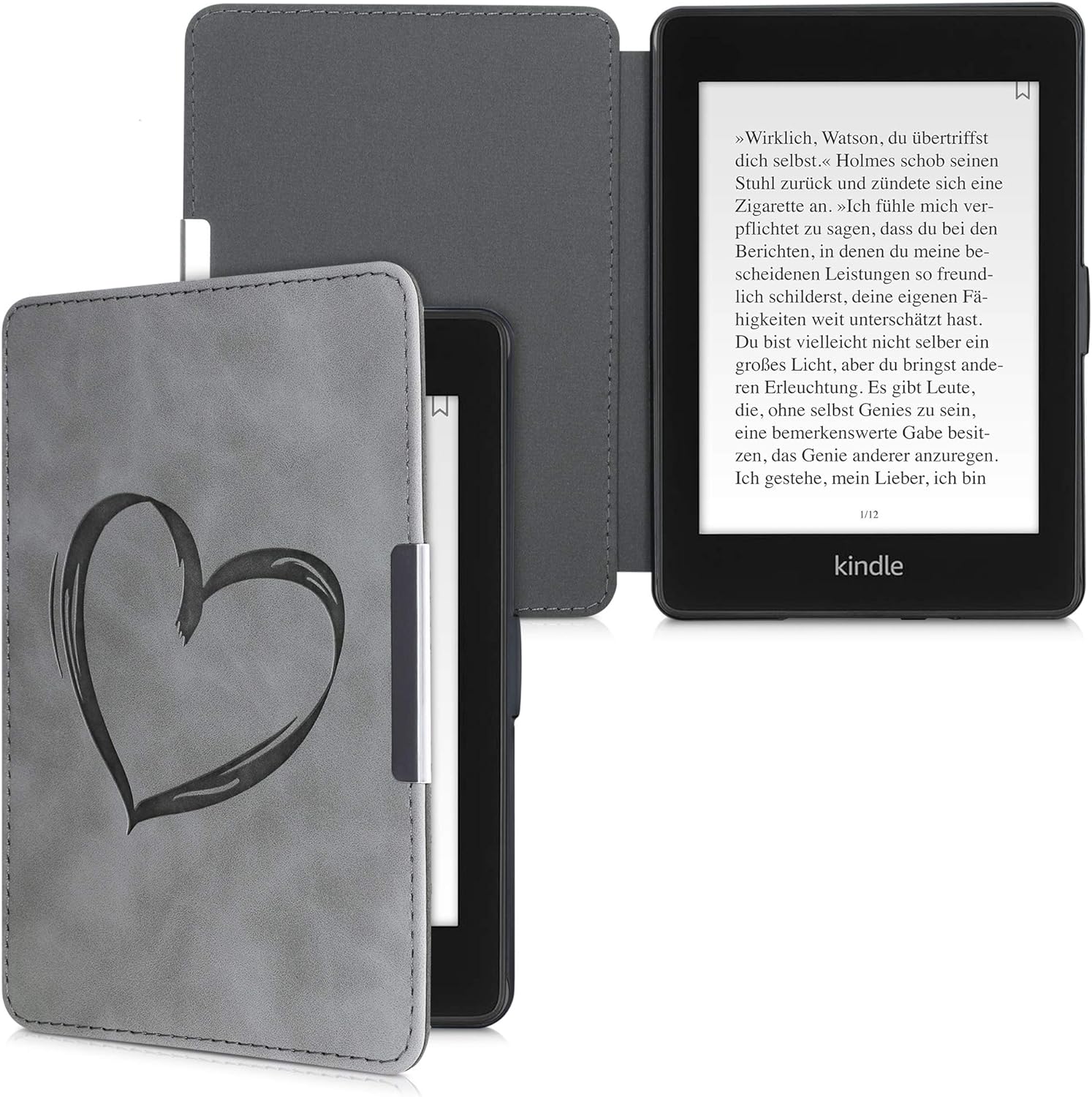 Pouzdro KW Mobile - Brushed Heart -  KW4974707 - pro Amazon Kindle Paperwhite 1/2/3 - šedé