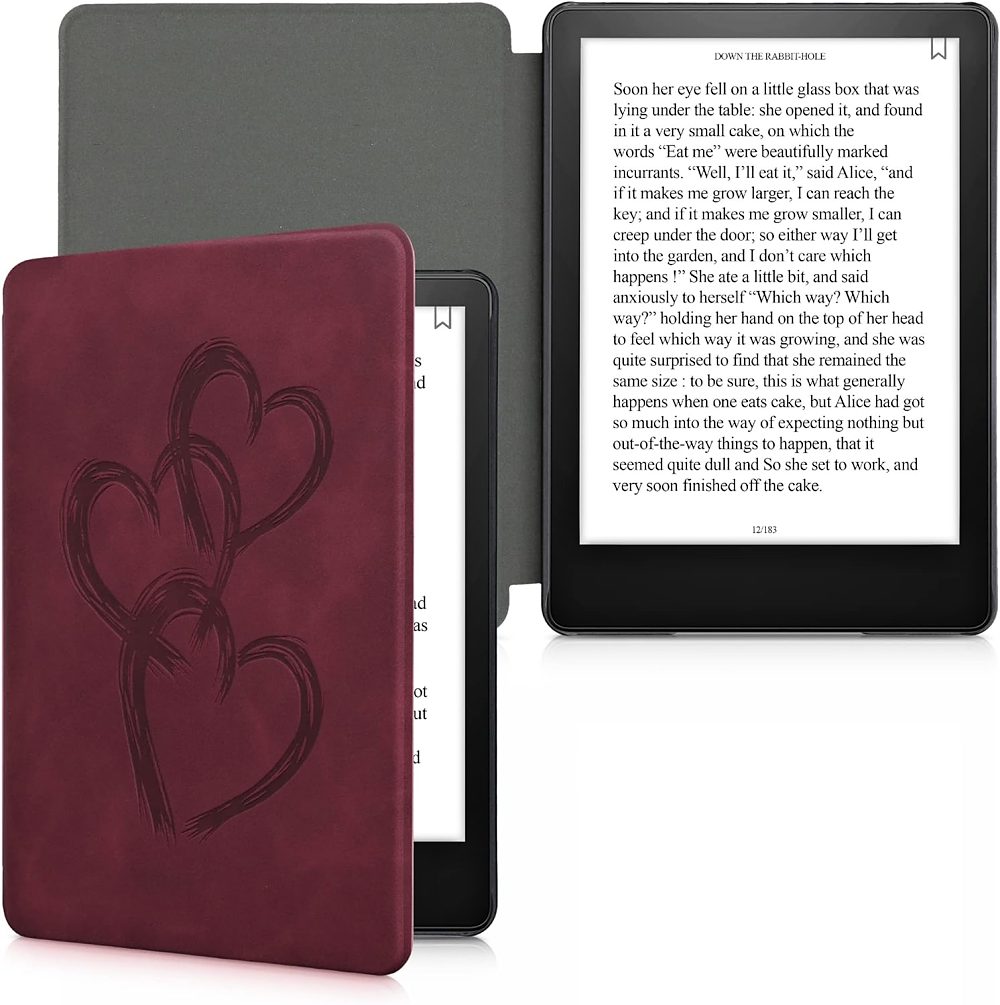 Pouzdro KW Mobile - Brushed Heart Abstract -  KW5625715 - pro Amazon Kindle Paperwhite 5 (2021) - červené