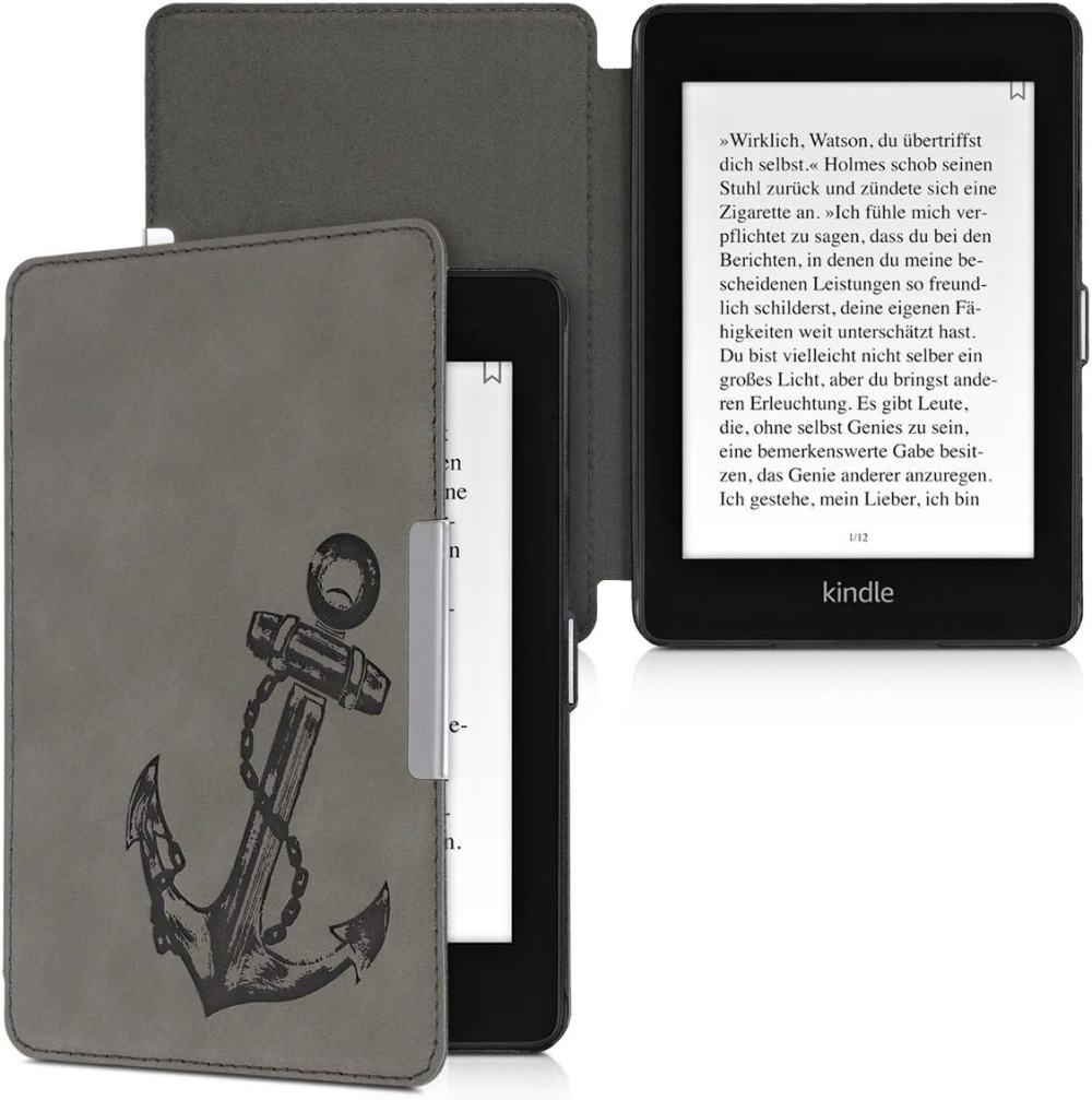 Pouzdro KW Mobile - Vintage Anchor - KW4897506 - pro Amazon Kindle Paperwhite 4 (2018) - šedé