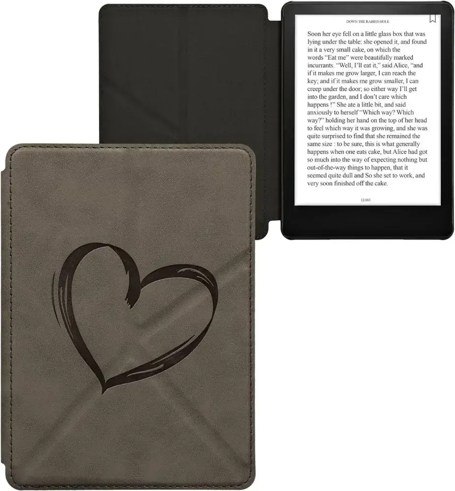 Pouzdro KW Mobile - Origami Nubuk Brushed Heart - KW6005701 - pro Amazon Kindle Paperwhite 5 (2021) - šedé
