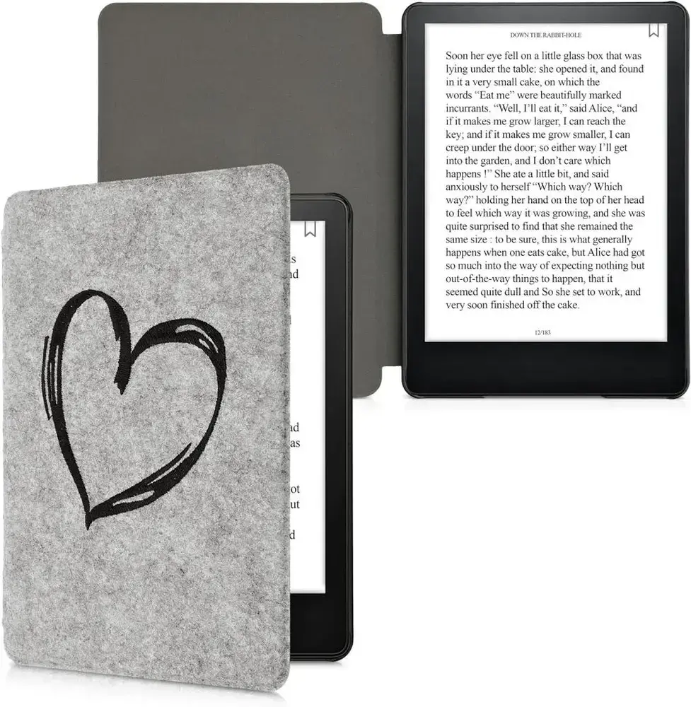 Pouzdro KW Mobile Felt Brushed Heart - KW5626005 - pro Amazon Kindle Paperwhite 5 (2021) - světle šedé