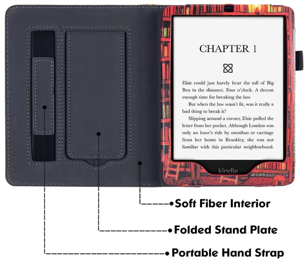 Fortress FT4021 Premium - pouzdro se stojánkem pro Amazon Kindle Paperwhite 5 (2021) - motiv Bookcase, magnet, AutoSleep