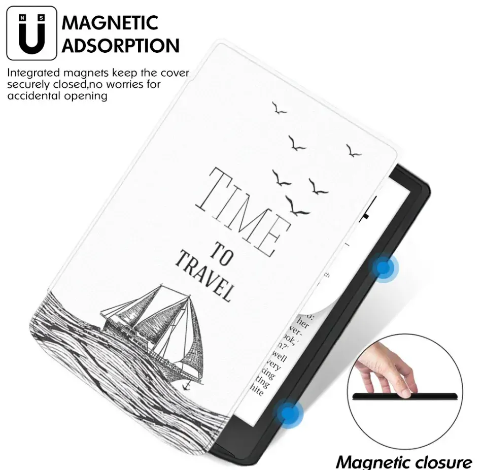 Pouzdro Durable Lock DL4049, obal na Pocketbook 743G InkPad 4 a Pocketbook 743C InkPad Color (2/3) - motiv Time to Travel, magnetické zavírání, AutoSleep