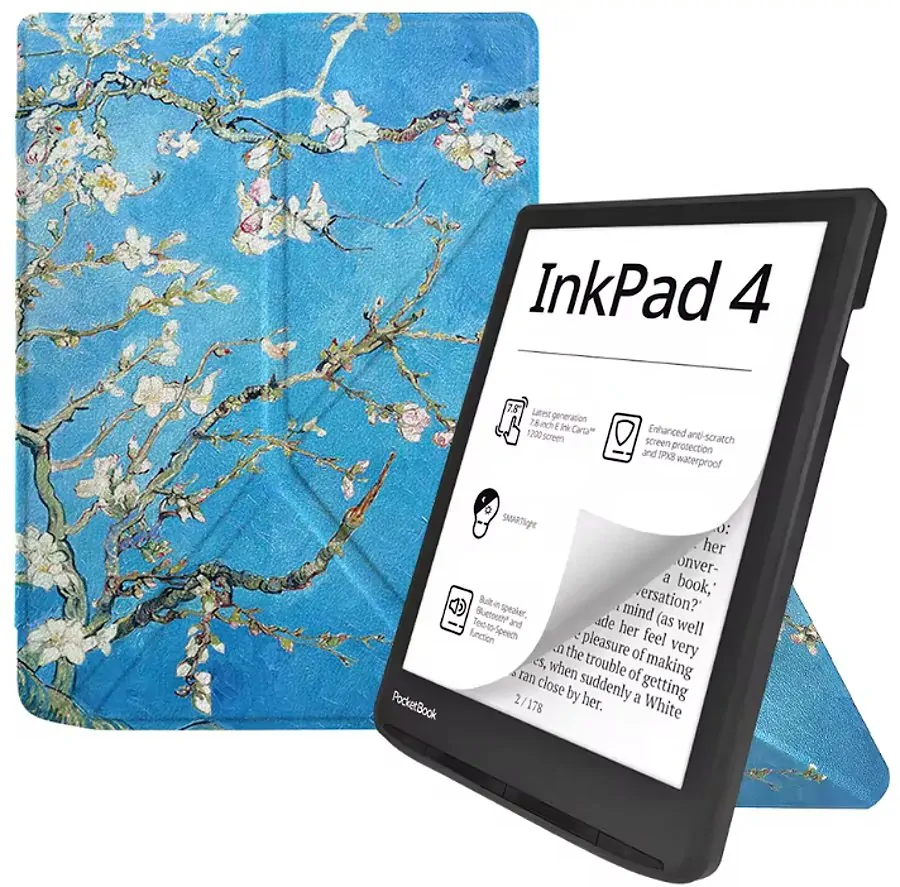ARMORI STANDER S194, pouzdro se stojánkem Origami pro Pocketbook 743 G/C/K3 (InkPad4, Color 2, Color 3) - motiv Blue Garden