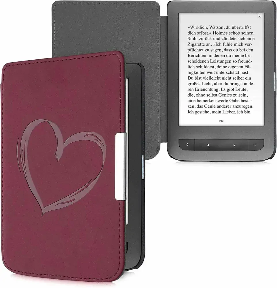 Pouzdro KW Mobile - Brushed Heart - KW5574701 - pro Pocketbook 614/615/624/625/626 - tmavě červené