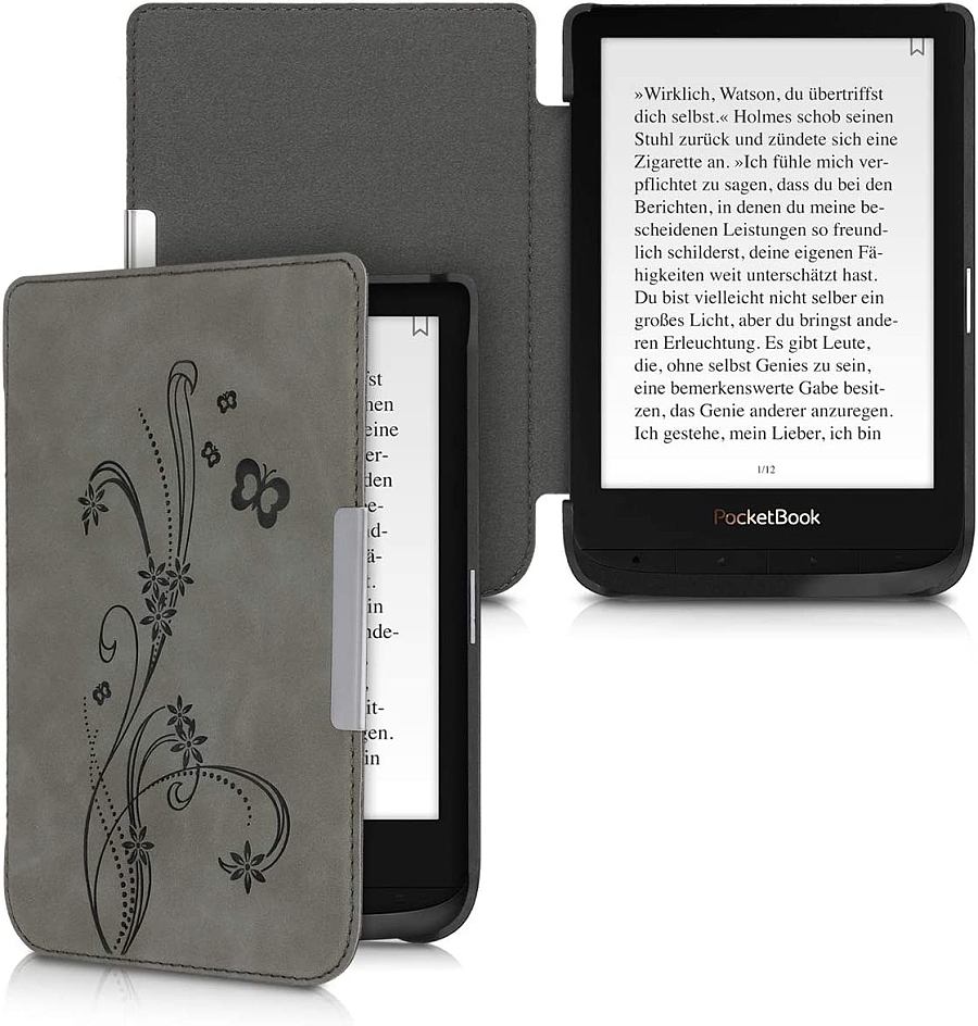 Pouzdro KW Mobile - Butterfly Tendril - KW5022802 - pro Pocketbook 616/617/627/628/632/633 - šedé