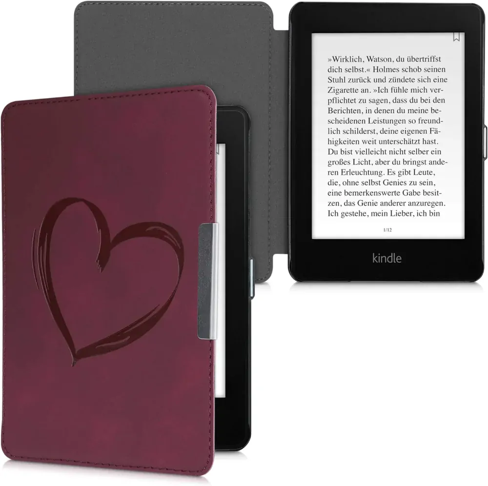 Pouzdro KW Mobile - Brushed Heart - KW4897512 - pro Amazon Kindle Paperwhite 4 (2018) - tmavě červené