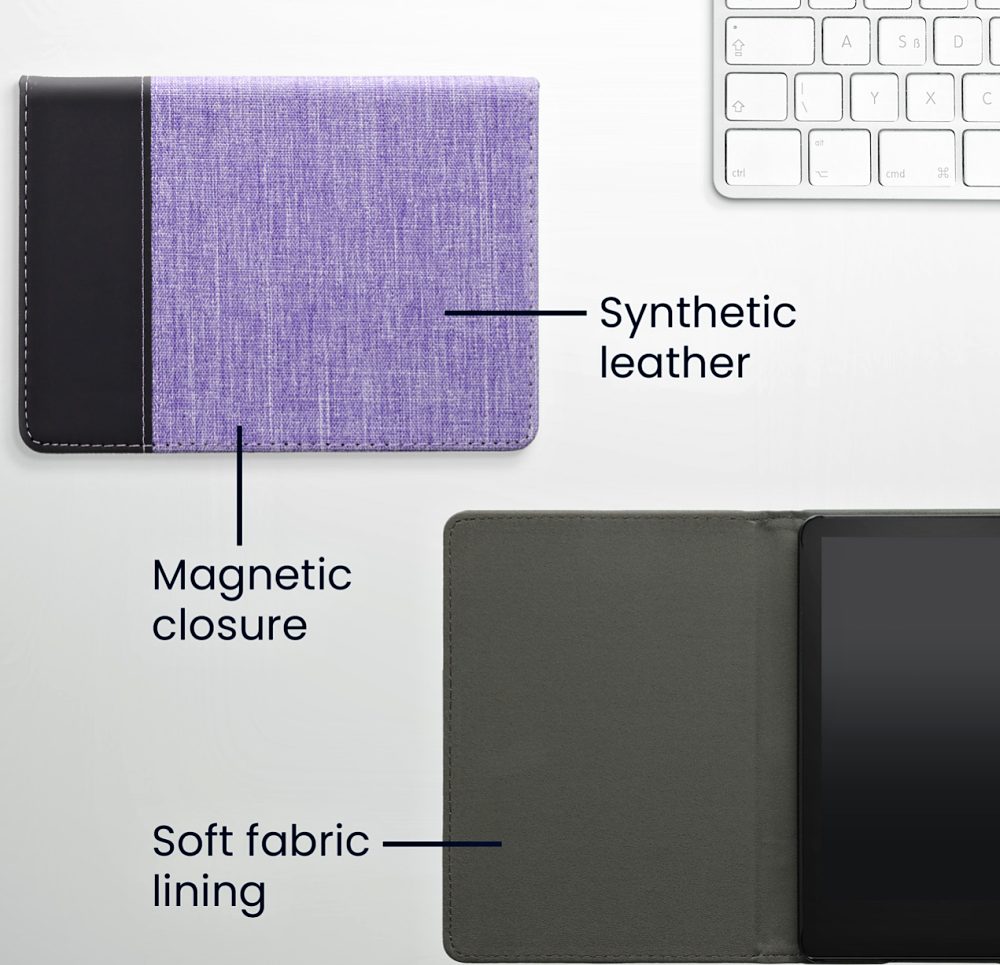 Pouzdro KW Mobile - Leather And Canvas - KW5762645 - pro Amazon Kindle Paperwhite 5 (2021) - fialové, černé