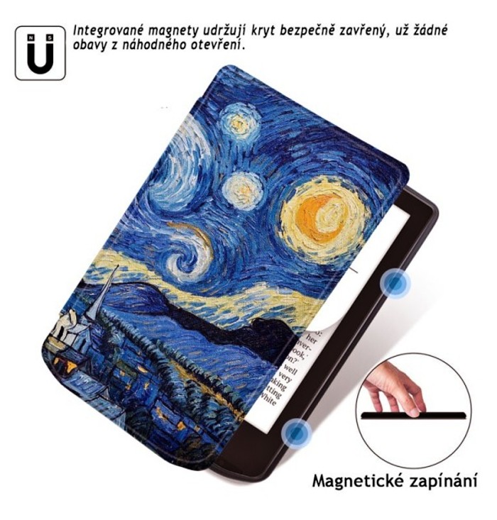 Pouzdro B-SAFE LOCK 3511, obal na Pocketbook 629 Verse / 634 Verse Pro - magnetické zavírání, AutoSleep, motiv Gogh