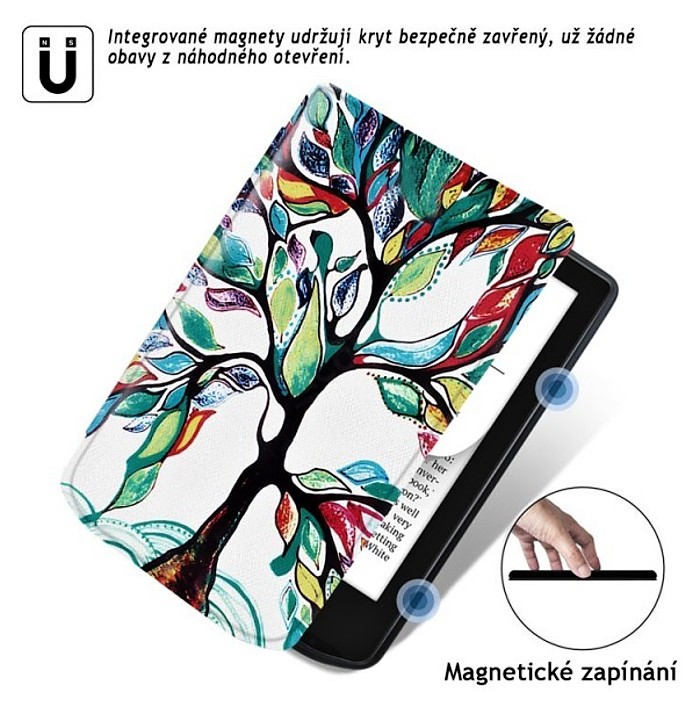 Pouzdro B-SAFE LOCK 3512, obal na Pocketbook 629 Verse / 634 Verse Pro - magnetické zavírání, AutoSleep, motiv Tree